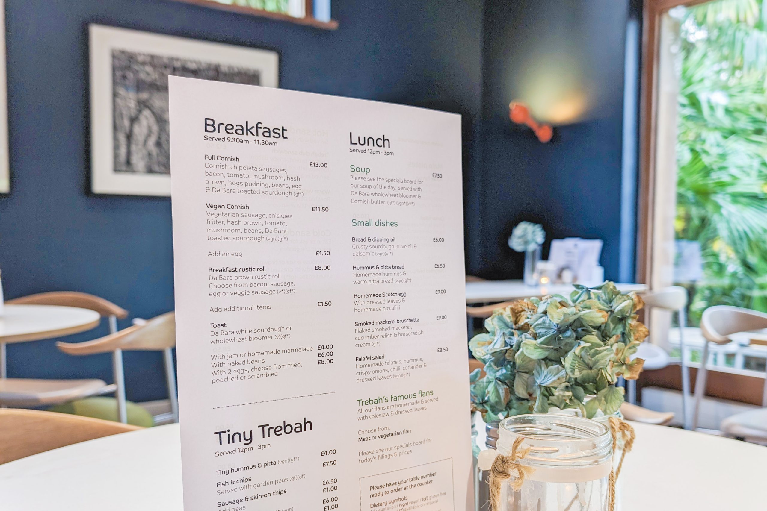 Trebah kitchen menu