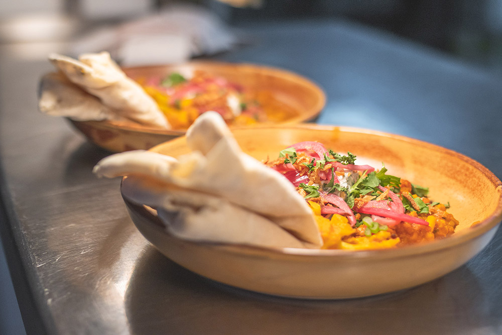 Dhal and naan bread at Trebah Kitchen