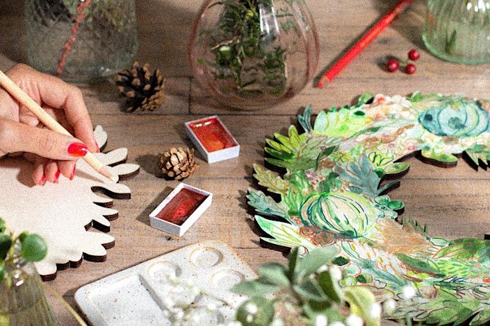 Painted christmas wreath