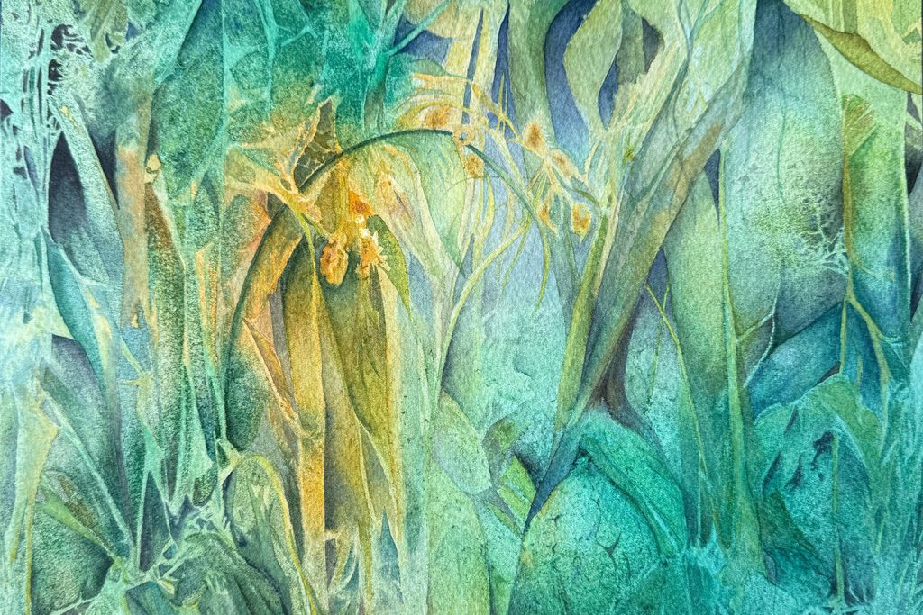 watercolour painting of plants at trebah by Cathy Eastment