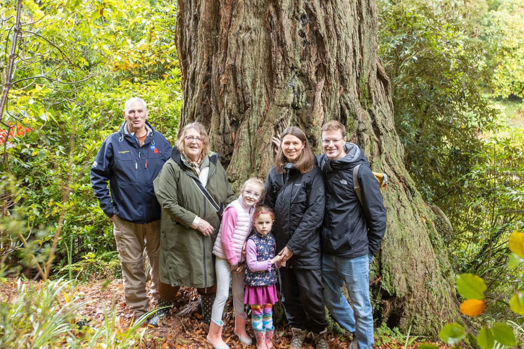 The weatherhead family stood next to their adopted redwood tree at trebah