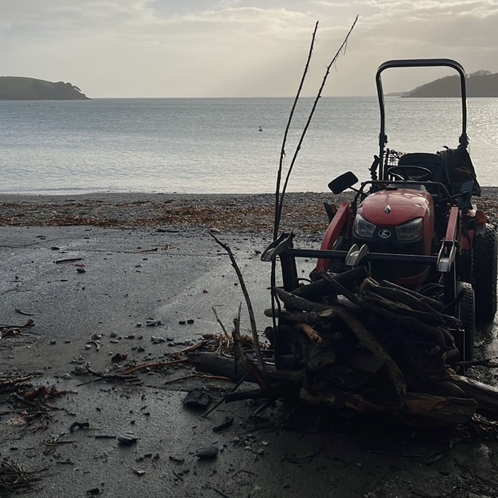 a tractor on trebah beach