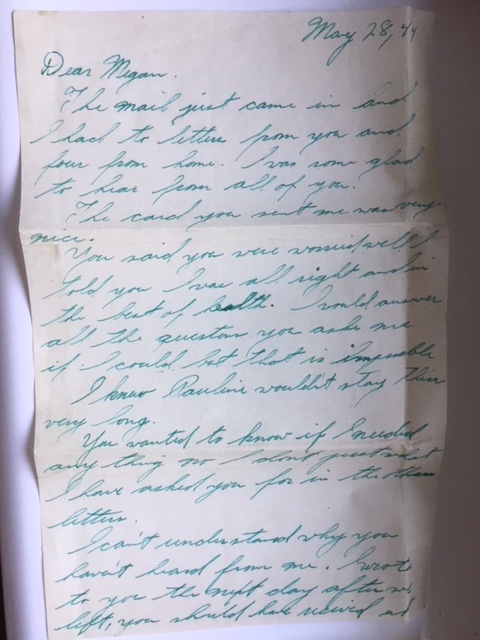 Handwritten letter from Daniel B. Craigue to wife Megan, page 1