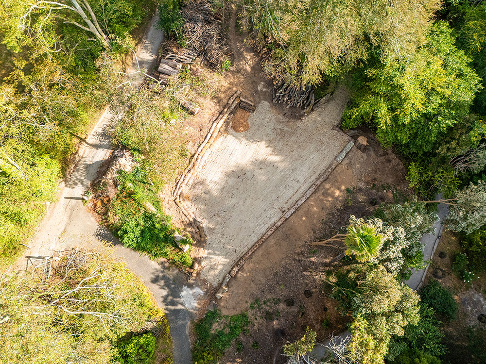drone photo of area cleared at trebah for nature nest