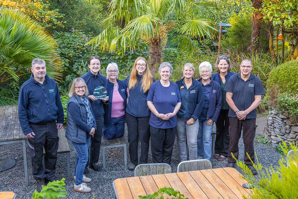 Trebah Staff group photo holding Cornwall Living Award